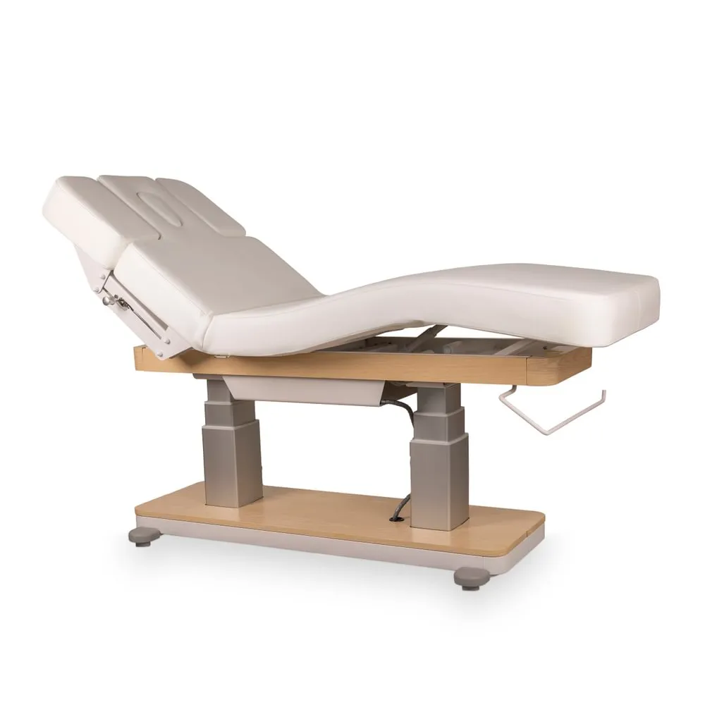 Lit de massage ›MILVIG‹ (Skai : Blanc, Finition : Crème / Bois)